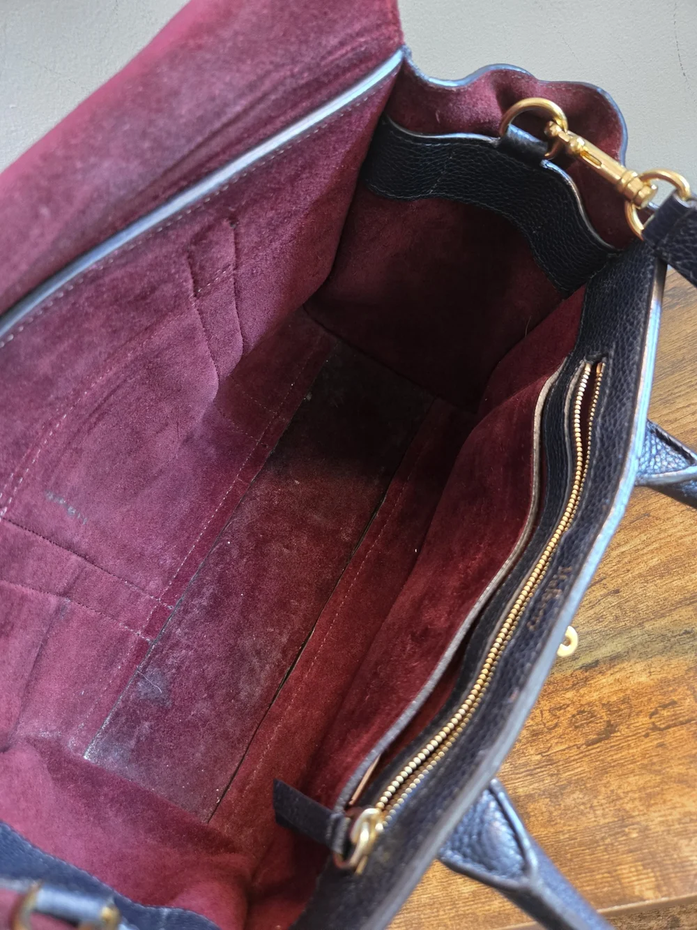Mulberry Navy Leather Satchel with Burgundy and White Center Stripe